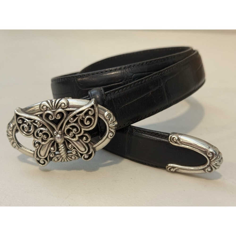 Vintage Brighton Butterfly Black Leather Belt S 28 B3603 31" Total Length
